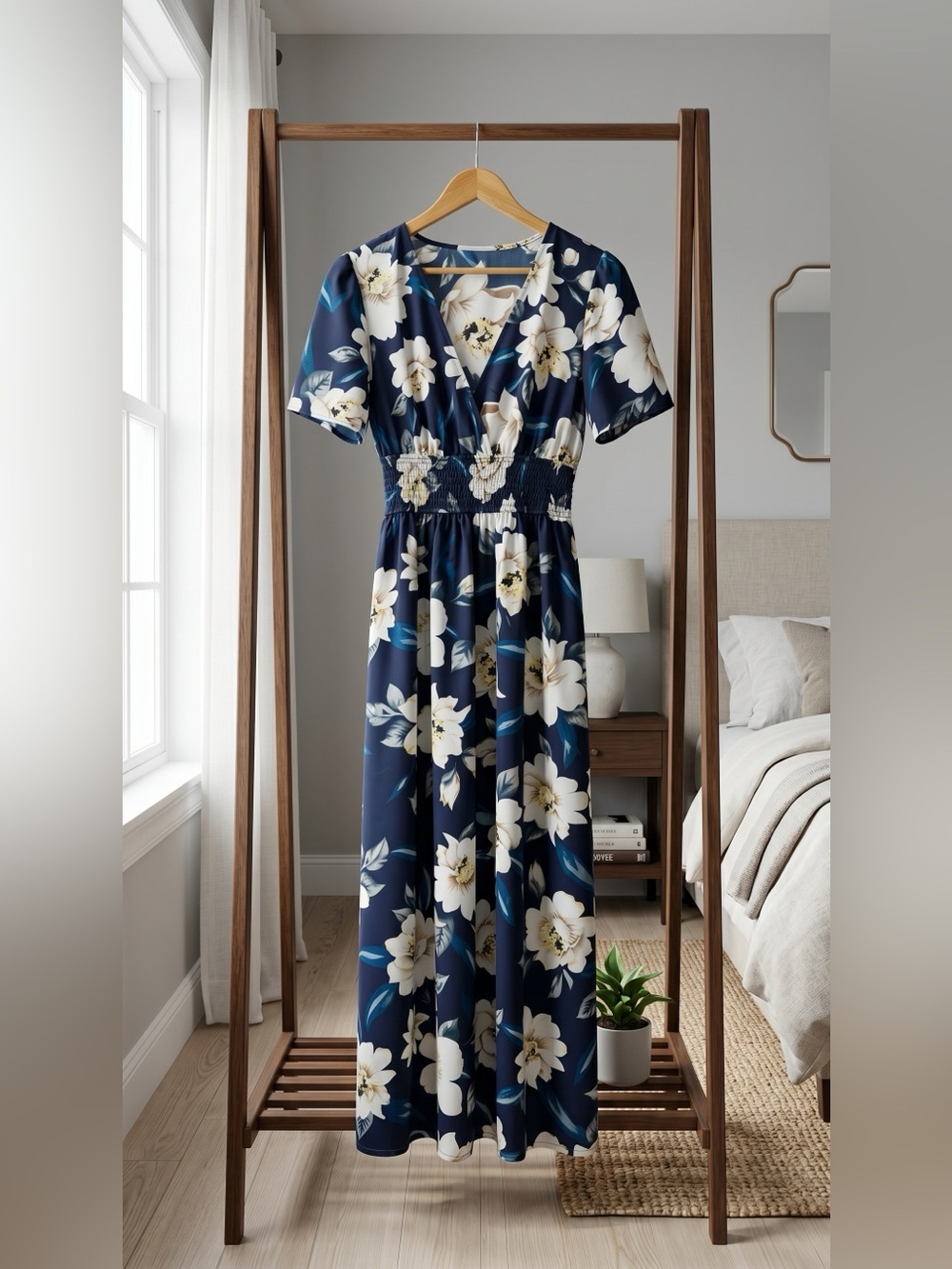 Navy Floral V-Neck Maxi Dress - Picture 3 of 3